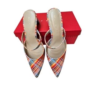 Kelly & Katie Orange Plaid Pointed-Toe Slingback Heels